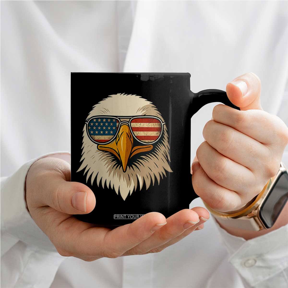 Patriotic Bald Eagle Coffee Mug With Sunglasses American Flag Vintage TS02 Print Your Wear