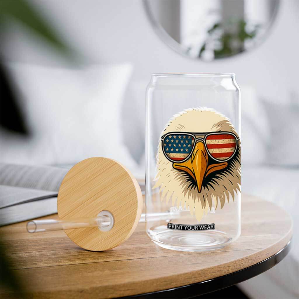 Patriotic Bald Eagle Glass Can With Sunglasses American Flag Vintage TS02 Print Your Wear