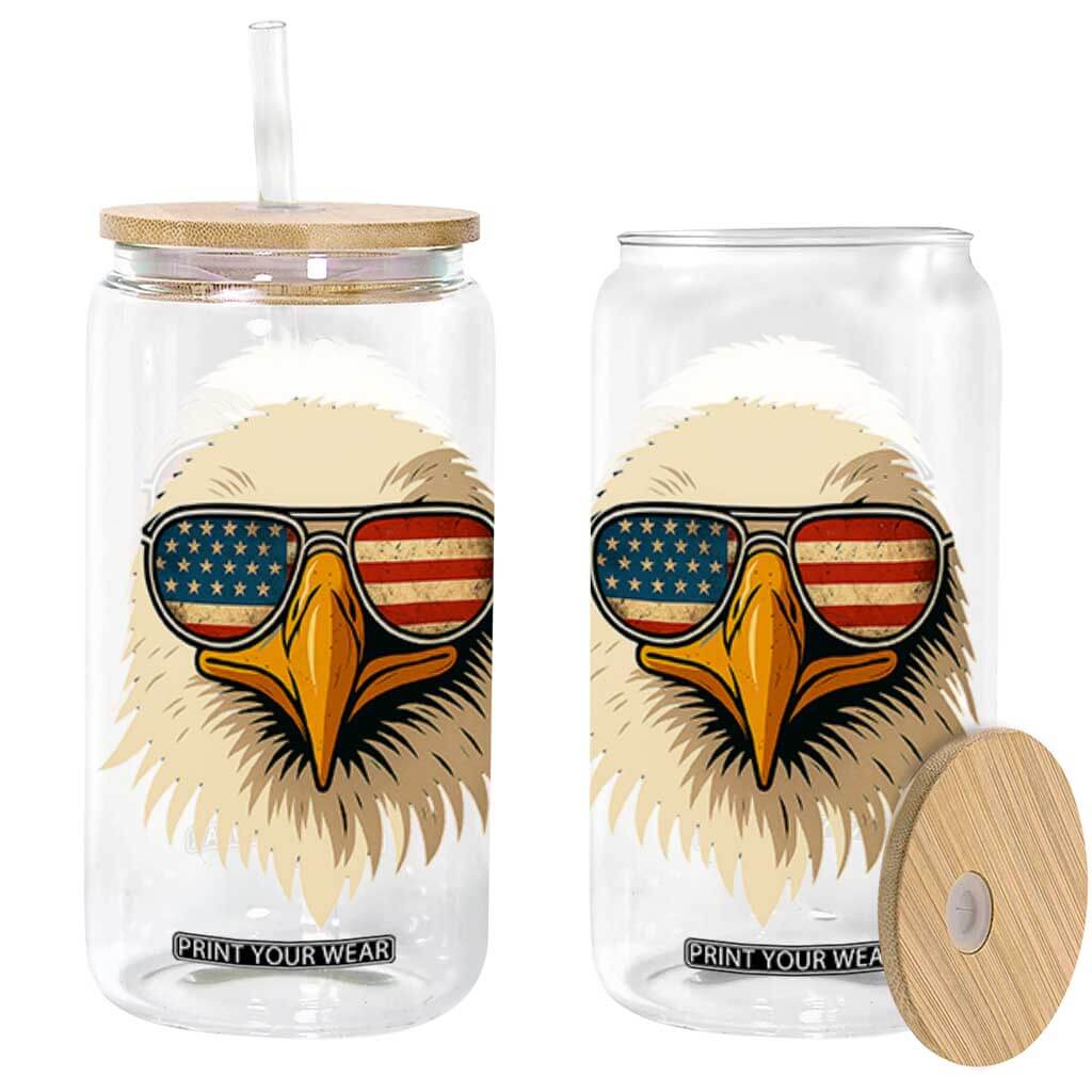 Patriotic Bald Eagle Glass Can With Sunglasses American Flag Vintage TS02 Black Print Your Wear