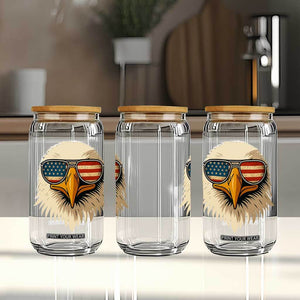 Patriotic Bald Eagle Glass Can With Sunglasses American Flag Vintage TS02 Print Your Wear