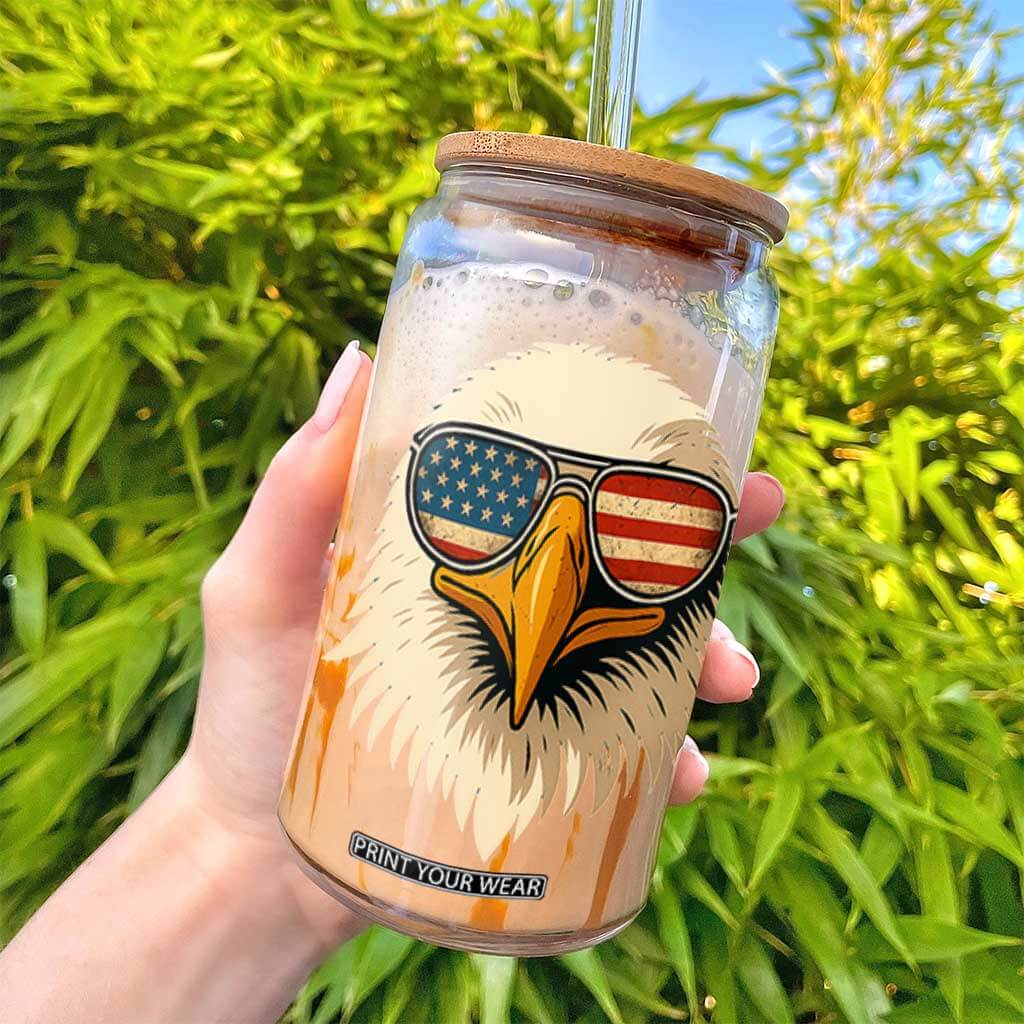 Patriotic Bald Eagle Glass Can With Sunglasses American Flag Vintage TS02 Print Your Wear