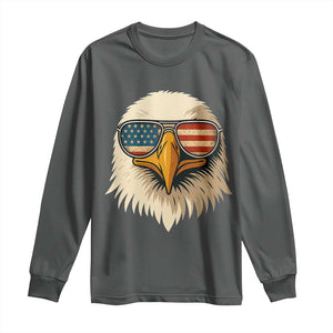 Patriotic Bald Eagle Long Sleeve Shirt With Sunglasses American Flag Vintage TS02 Dark Heather Print Your Wear