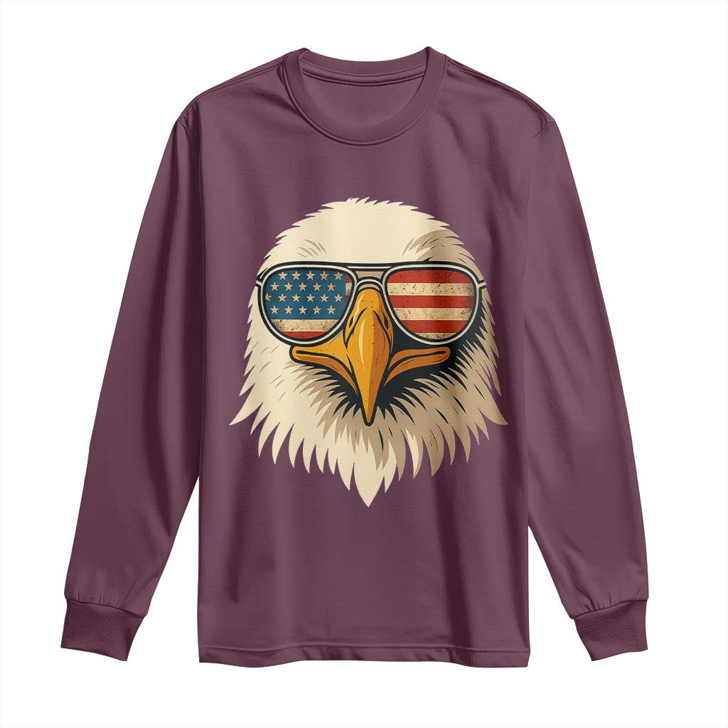 Patriotic Bald Eagle Long Sleeve Shirt With Sunglasses American Flag Vintage TS02 Maroon Print Your Wear