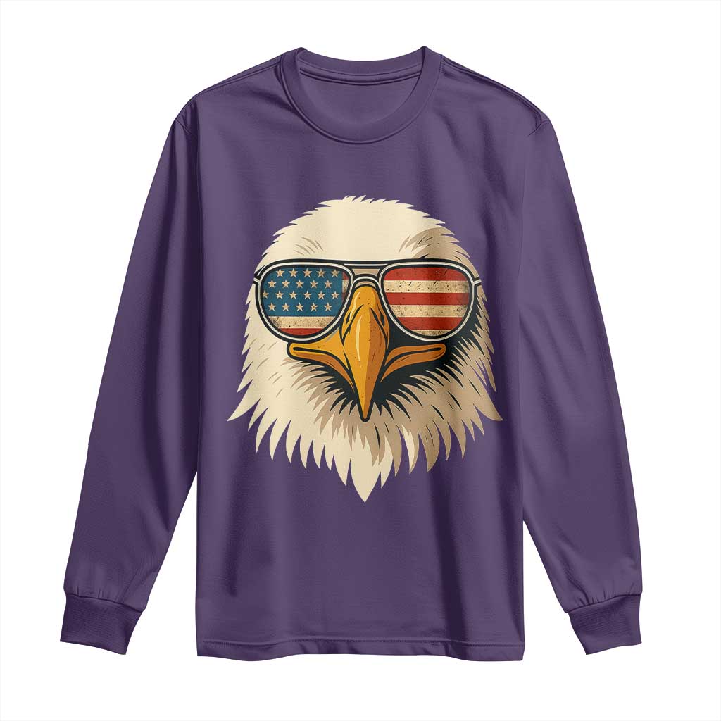 Patriotic Bald Eagle Long Sleeve Shirt With Sunglasses American Flag Vintage TS02 Purple Print Your Wear