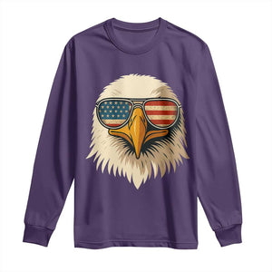 Patriotic Bald Eagle Long Sleeve Shirt With Sunglasses American Flag Vintage TS02 Purple Print Your Wear
