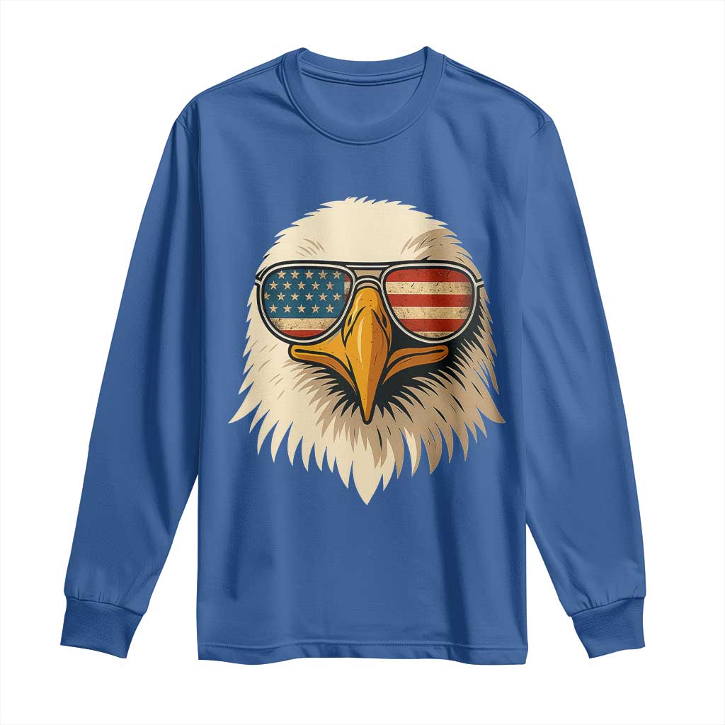 Patriotic Bald Eagle Long Sleeve Shirt With Sunglasses American Flag Vintage TS02 Royal Blue Print Your Wear