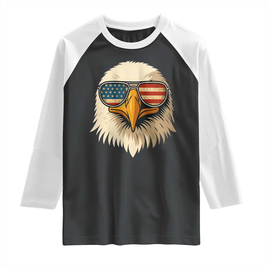 Patriotic Bald Eagle Raglan Shirt With Sunglasses American Flag Vintage TS02 Black White Print Your Wear