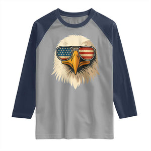 Patriotic Bald Eagle Raglan Shirt With Sunglasses American Flag Vintage TS02 Sport Gray Navy Print Your Wear