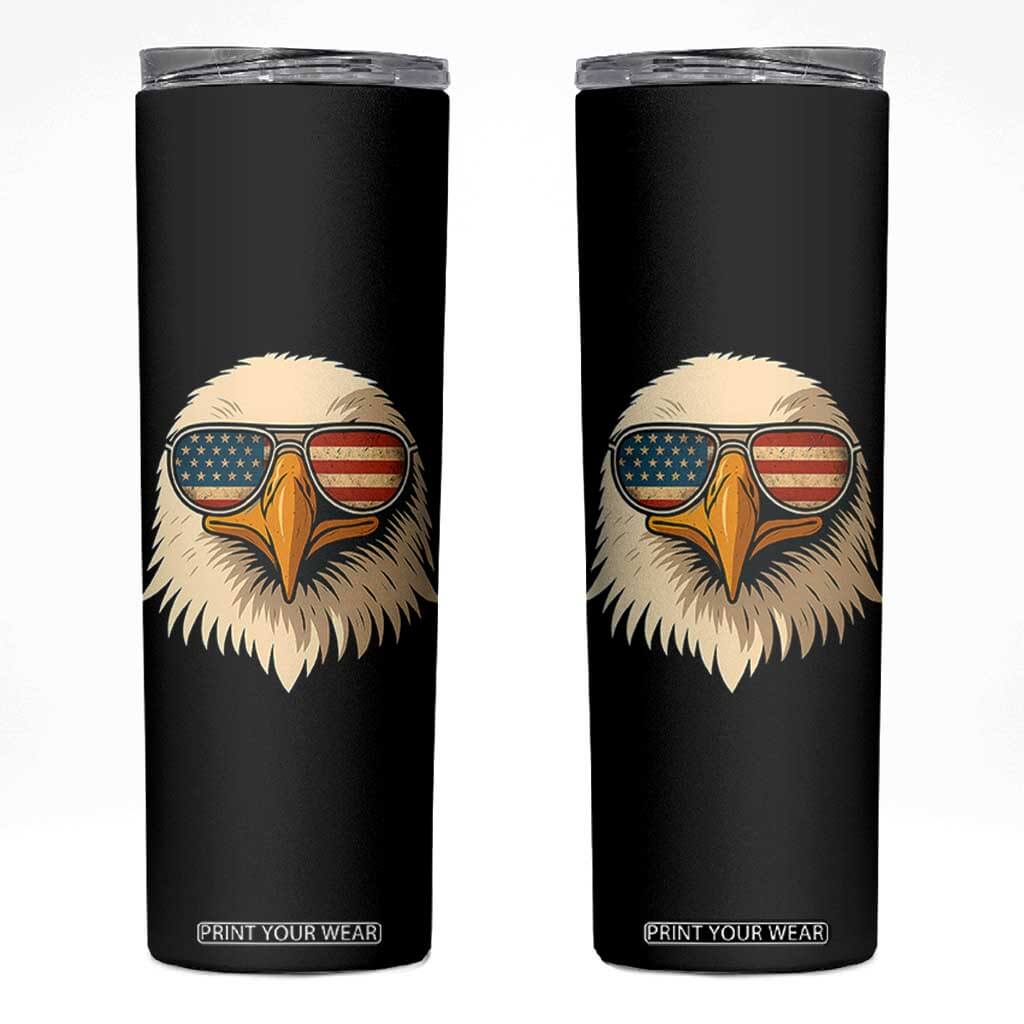 Patriotic Bald Eagle Skinny Tumbler With Sunglasses American Flag Vintage TS02 Black Print Your Wear