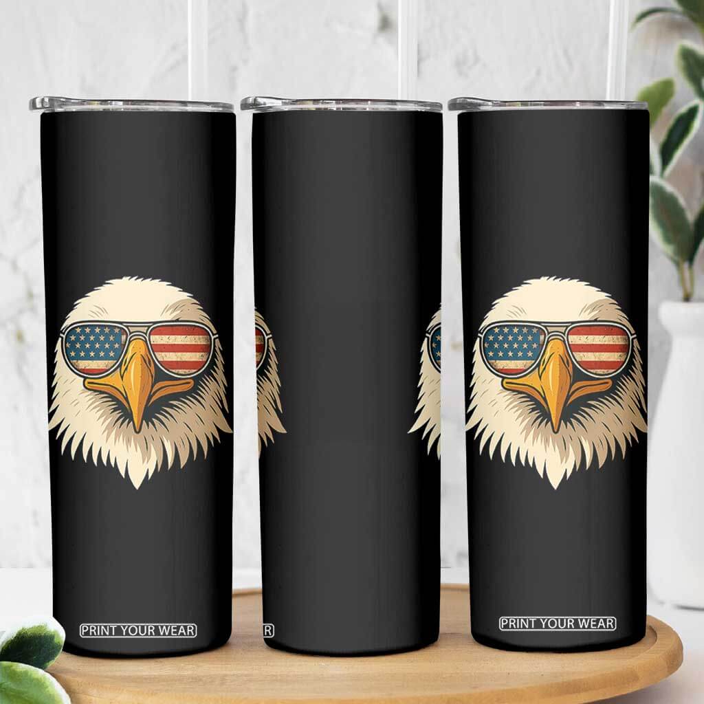 Patriotic Bald Eagle Skinny Tumbler With Sunglasses American Flag Vintage TS02 Print Your Wear