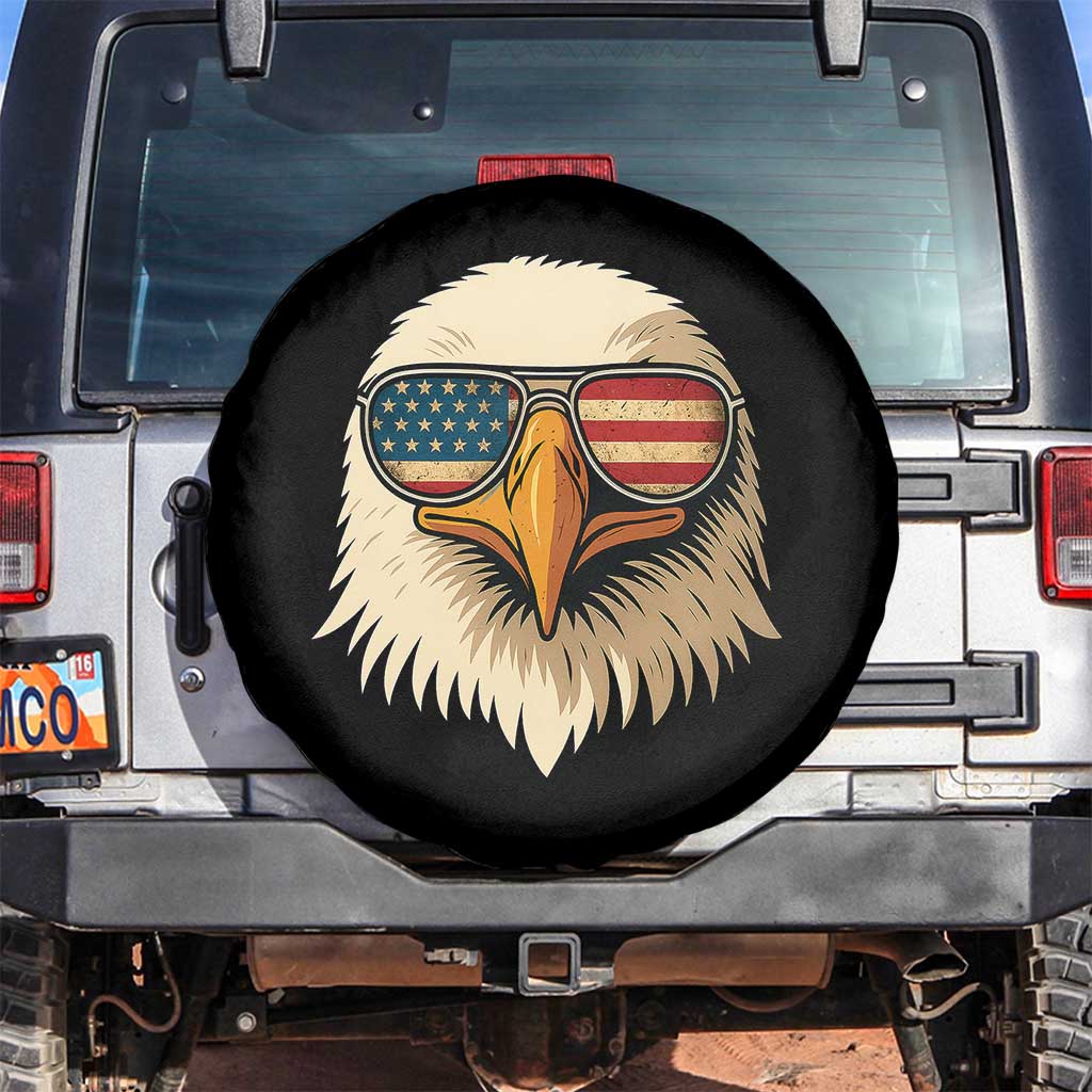 Patriotic Bald Eagle Spare Tire Cover With Sunglasses American Flag Vintage TS02 No hole Black Print Your Wear