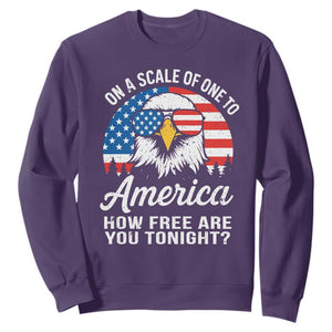 Patriotic Bald Eagle Sweatshirt On A Scale Of One To America How Free Are You Tonight TS02 Purple Print Your Wear