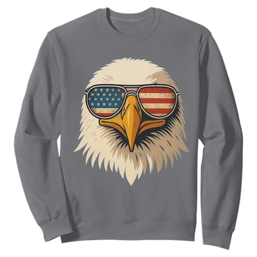 Patriotic Bald Eagle Sweatshirt With Sunglasses American Flag Vintage TS02 Charcoal Print Your Wear