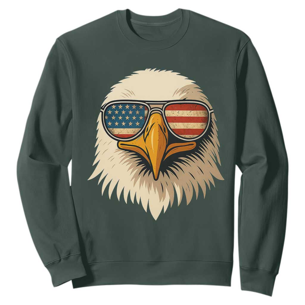 Patriotic Bald Eagle Sweatshirt With Sunglasses American Flag Vintage TS02 Dark Forest Green Print Your Wear