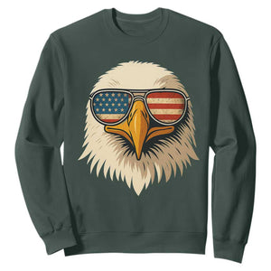 Patriotic Bald Eagle Sweatshirt With Sunglasses American Flag Vintage TS02 Dark Forest Green Print Your Wear