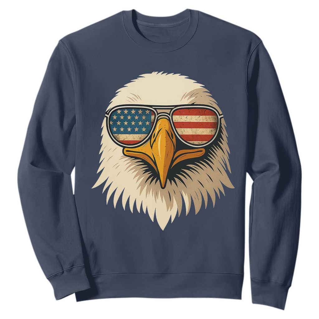 Patriotic Bald Eagle Sweatshirt With Sunglasses American Flag Vintage TS02 Navy Print Your Wear