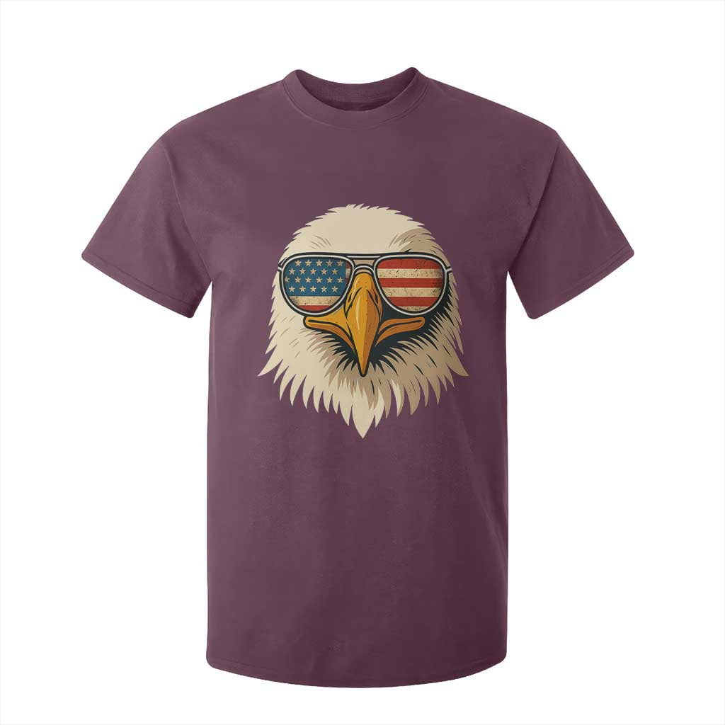 Patriotic Bald Eagle T Shirt For Kid With Sunglasses American Flag Vintage TS02 Maroon Print Your Wear