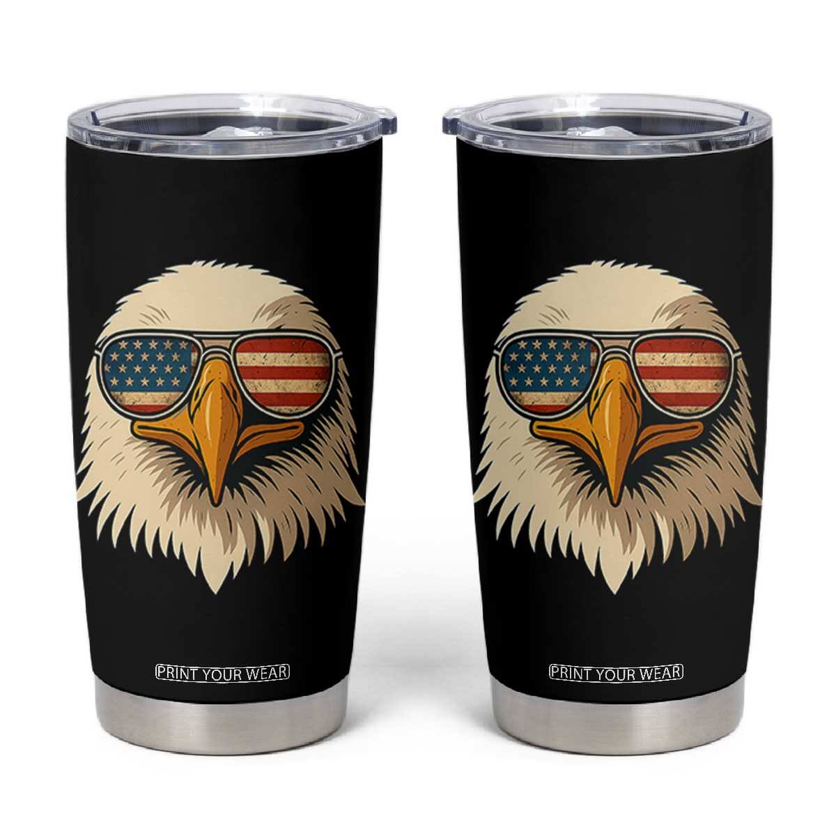 Patriotic Bald Eagle Tumbler Cup With Sunglasses American Flag Vintage TS02 Black Print Your Wear