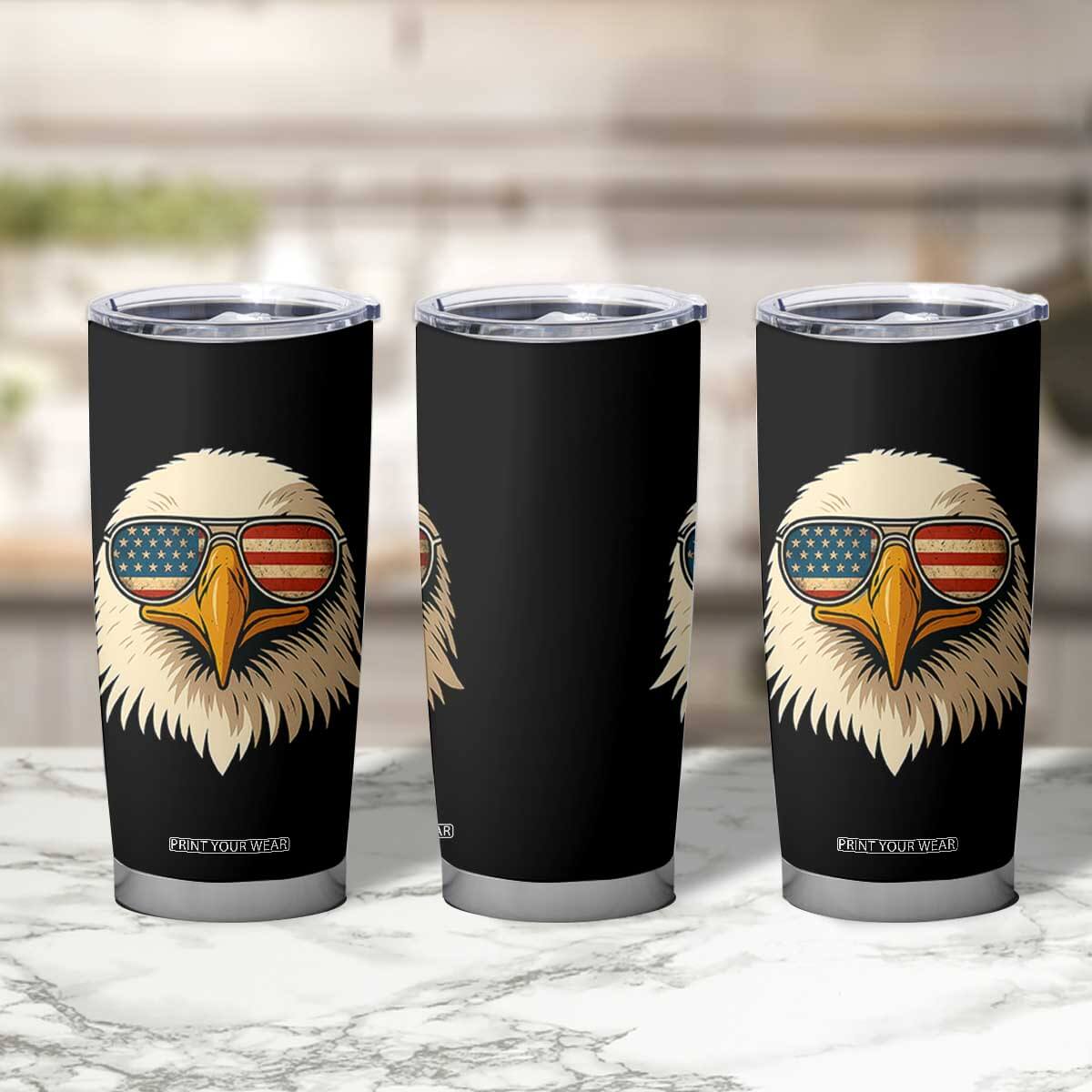 Patriotic Bald Eagle Tumbler Cup With Sunglasses American Flag Vintage TS02 Print Your Wear
