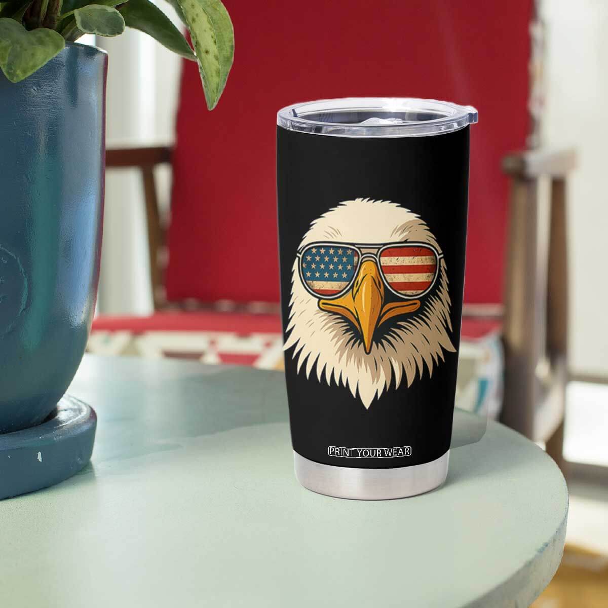Patriotic Bald Eagle Tumbler Cup With Sunglasses American Flag Vintage TS02 Print Your Wear