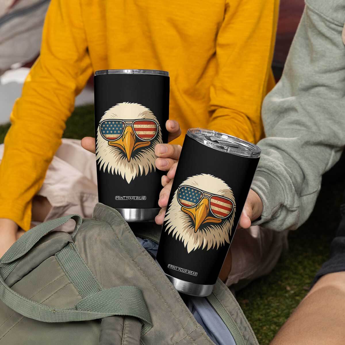 Patriotic Bald Eagle Tumbler Cup With Sunglasses American Flag Vintage TS02 Print Your Wear