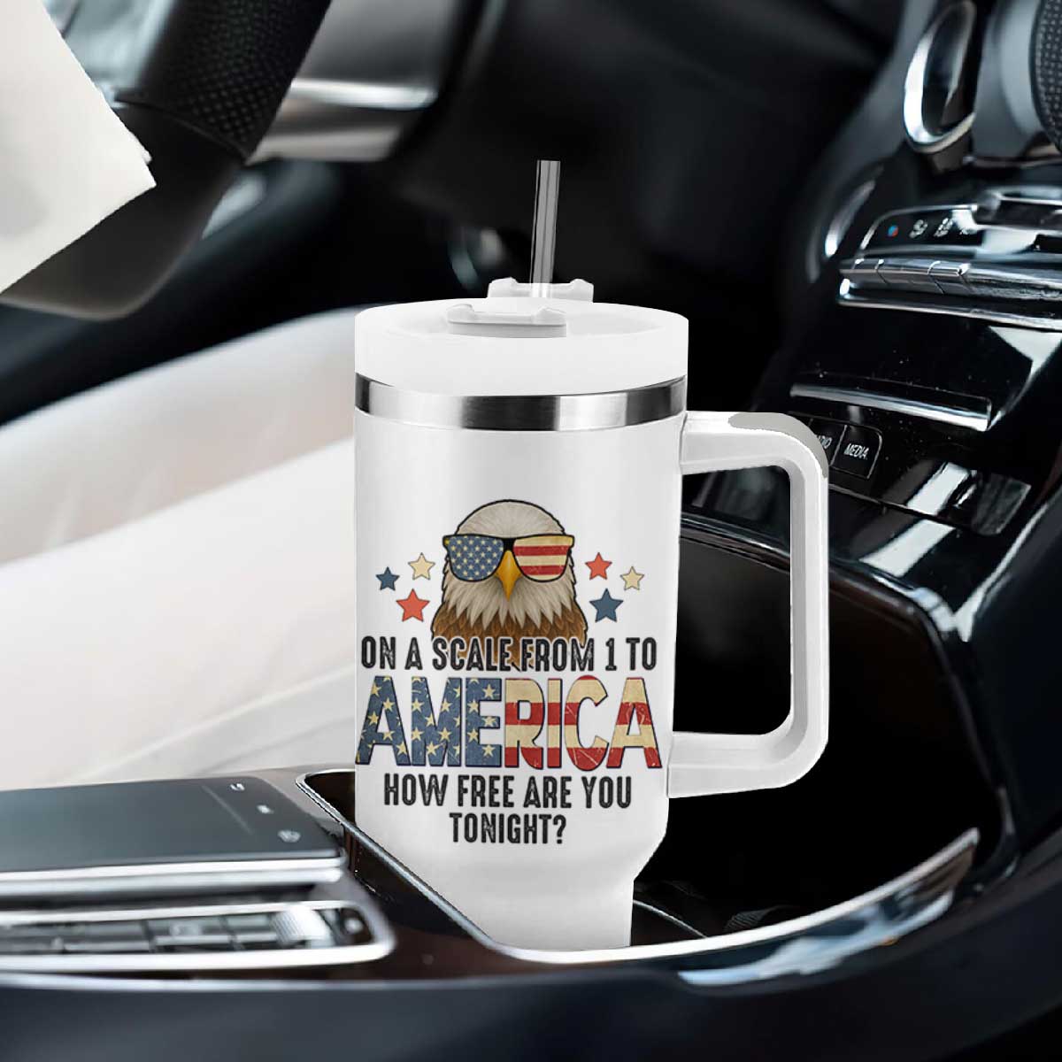 Patriotic Bald Eagle Tumbler With Handle How Free Are You Tonight 4th of July TS02 Print Your Wear