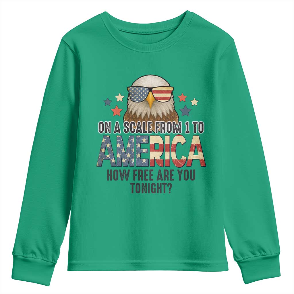 Patriotic Bald Eagle Youth Sweatshirt How Free Are You Tonight 4th of July TS02 Irish Green Print Your Wear