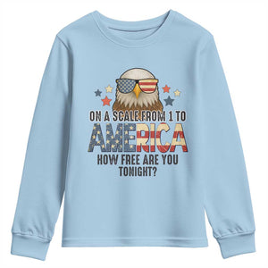 Patriotic Bald Eagle Youth Sweatshirt How Free Are You Tonight 4th of July TS02 Light Blue Print Your Wear