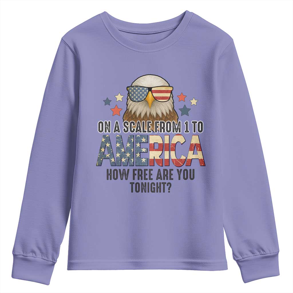 Patriotic Bald Eagle Youth Sweatshirt How Free Are You Tonight 4th of July TS02 Violet Print Your Wear