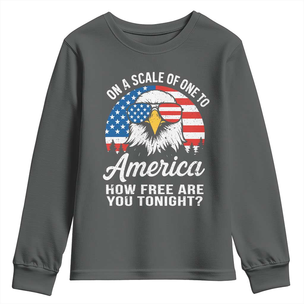 Patriotic Bald Eagle Youth Sweatshirt On A Scale Of One To America How Free Are You Tonight TS02 Dark Heather Print Your Wear