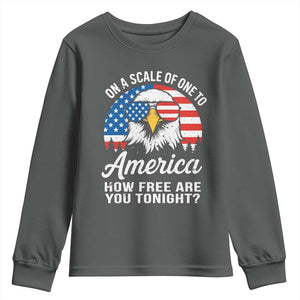 Patriotic Bald Eagle Youth Sweatshirt On A Scale Of One To America How Free Are You Tonight TS02 Dark Heather Print Your Wear