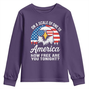 Patriotic Bald Eagle Youth Sweatshirt On A Scale Of One To America How Free Are You Tonight TS02 Purple Print Your Wear
