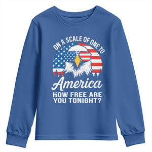 Patriotic Bald Eagle Youth Sweatshirt On A Scale Of One To America How Free Are You Tonight TS02 Royal Blue Print Your Wear
