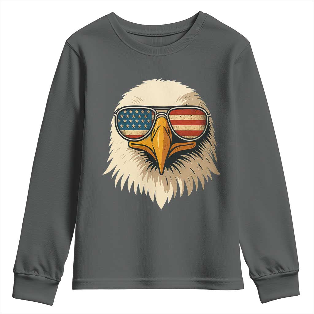 Patriotic Bald Eagle Youth Sweatshirt With Sunglasses American Flag Vintage TS02 Dark Heather Print Your Wear