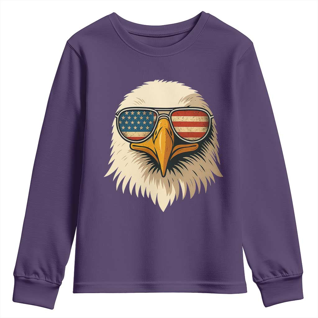 Patriotic Bald Eagle Youth Sweatshirt With Sunglasses American Flag Vintage TS02 Purple Print Your Wear