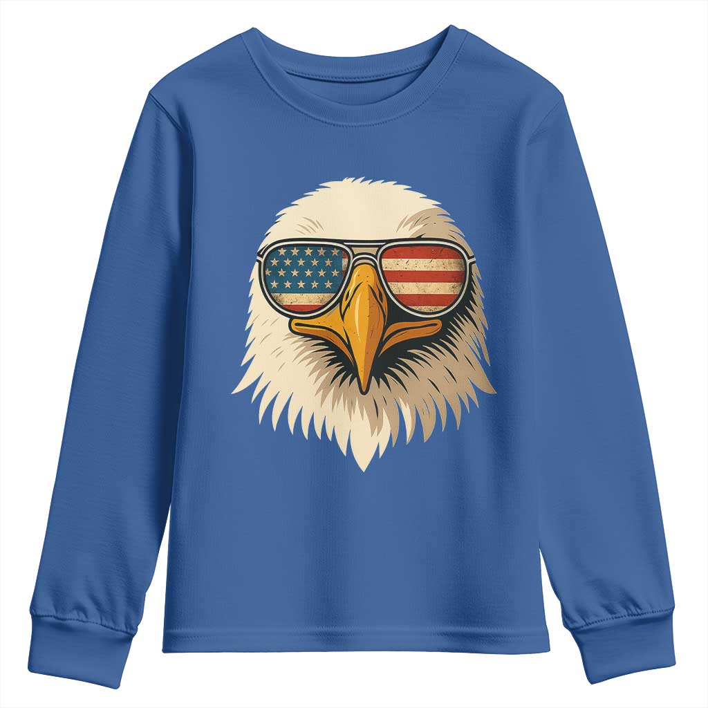 Patriotic Bald Eagle Youth Sweatshirt With Sunglasses American Flag Vintage TS02 Royal Blue Print Your Wear