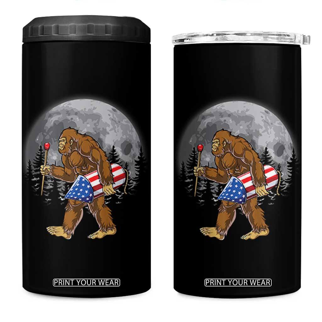 Patriotic Bigfoot 4th of July 4 in 1 Can Cooler Tumbler American Flag Merica Fireworks Sasquatch Moon TS10 One Size: 16 oz Black Print Your Wear