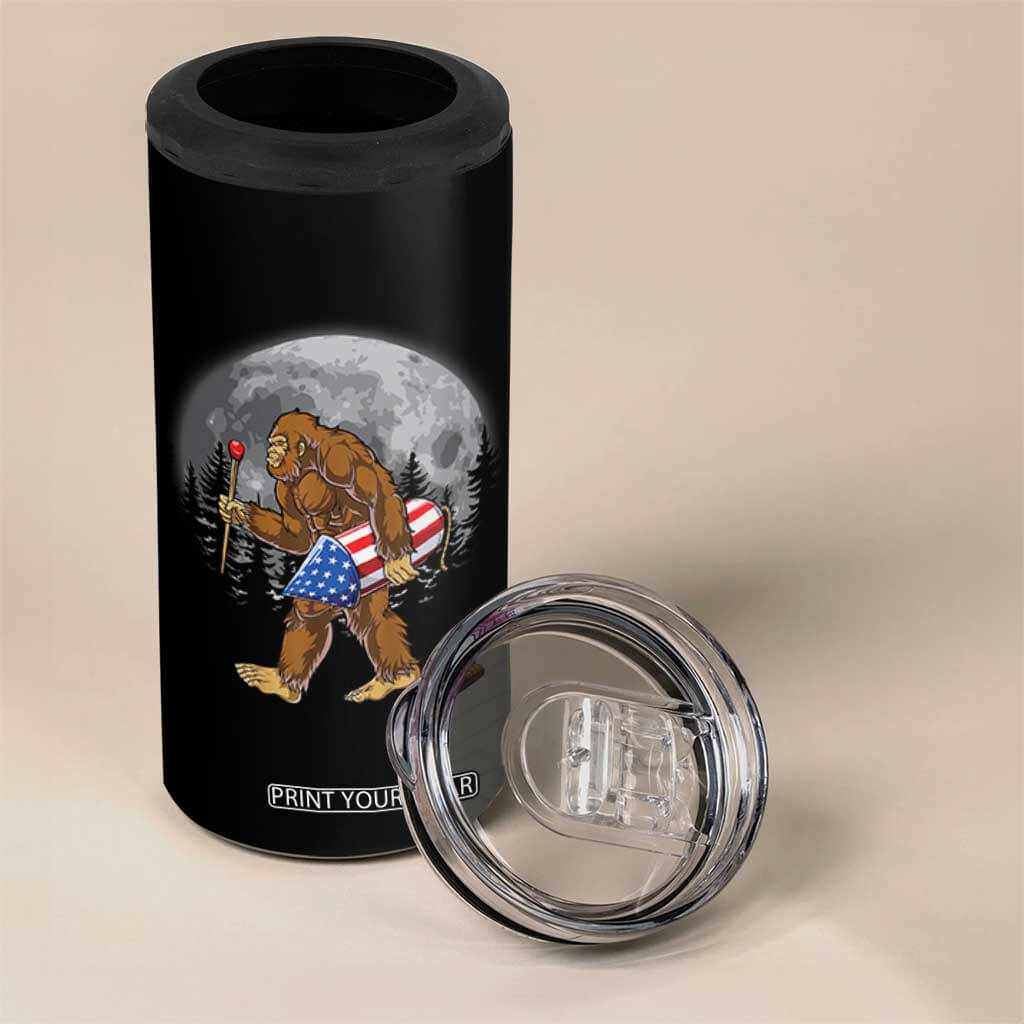 Patriotic Bigfoot 4th of July 4 in 1 Can Cooler Tumbler American Flag Merica Fireworks Sasquatch Moon TS10 Print Your Wear