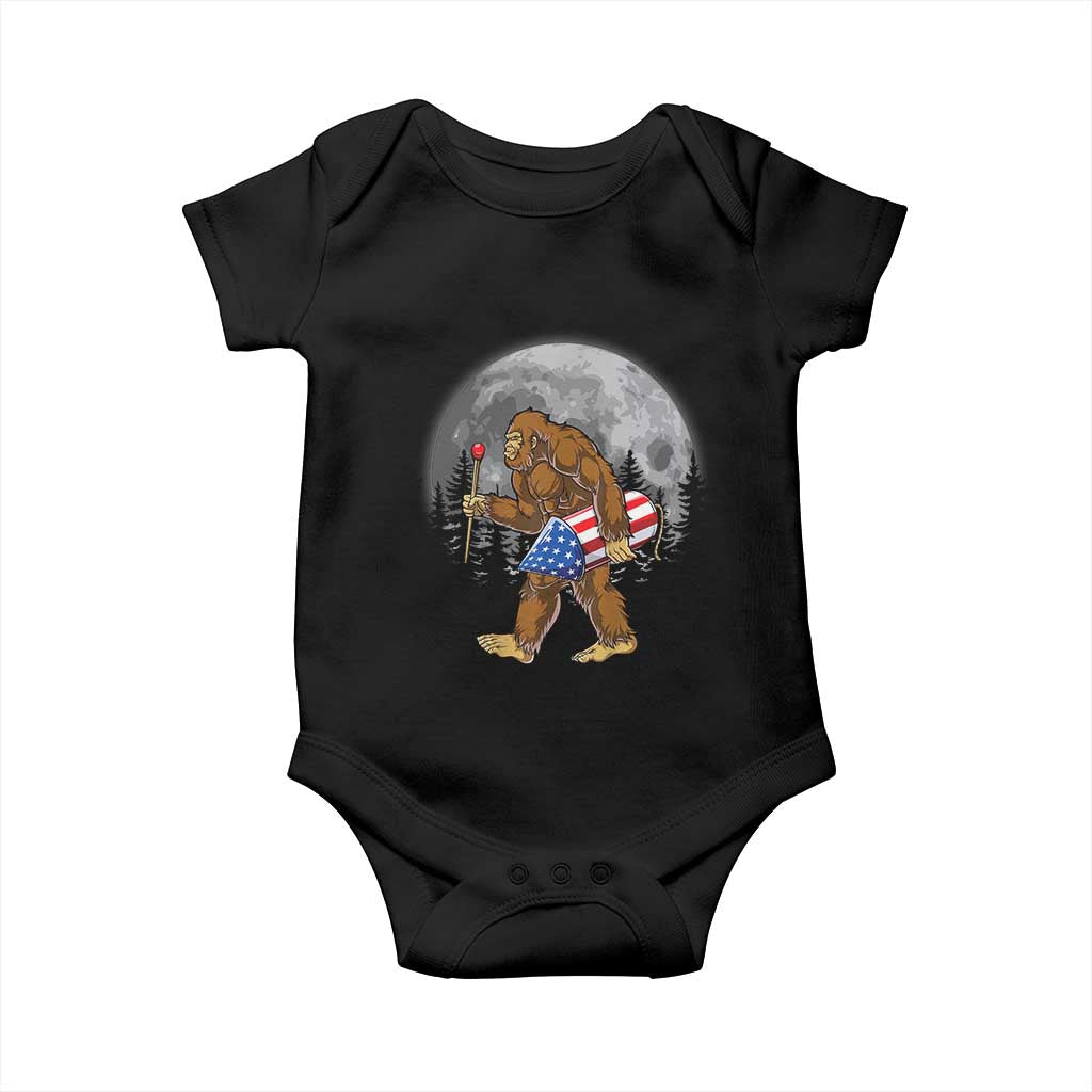 Patriotic Bigfoot 4th of July Baby Onesie American Flag Merica Fireworks Sasquatch Moon TS10 Black Print Your Wear