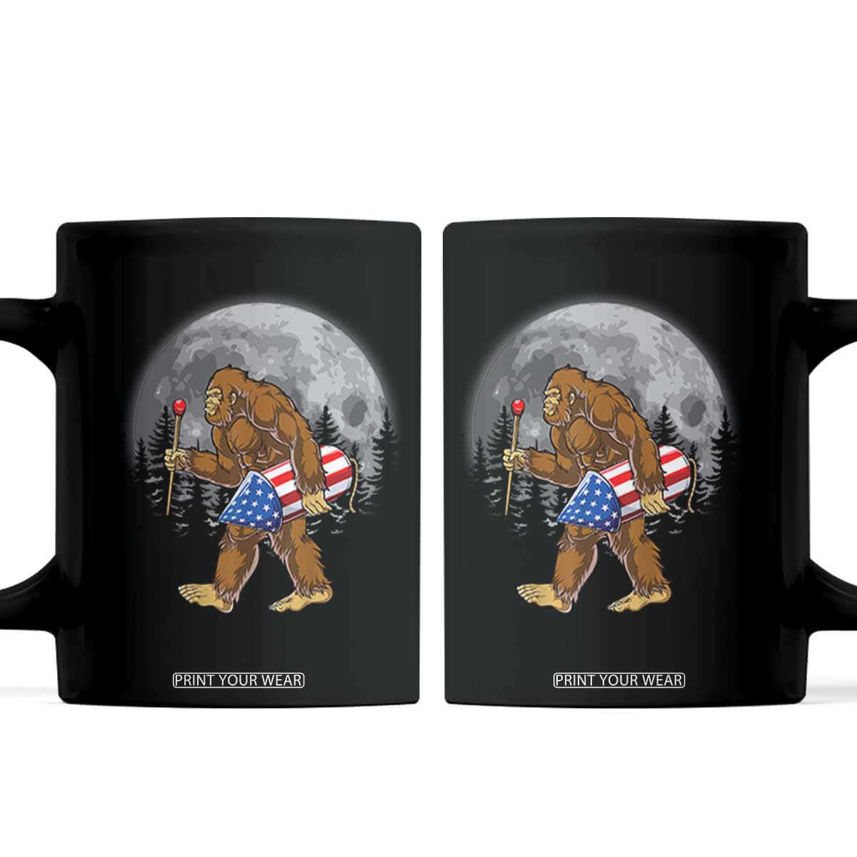 Patriotic Bigfoot 4th of July Coffee Mug American Flag Merica Fireworks Sasquatch Moon TS10 Black Print Your Wear