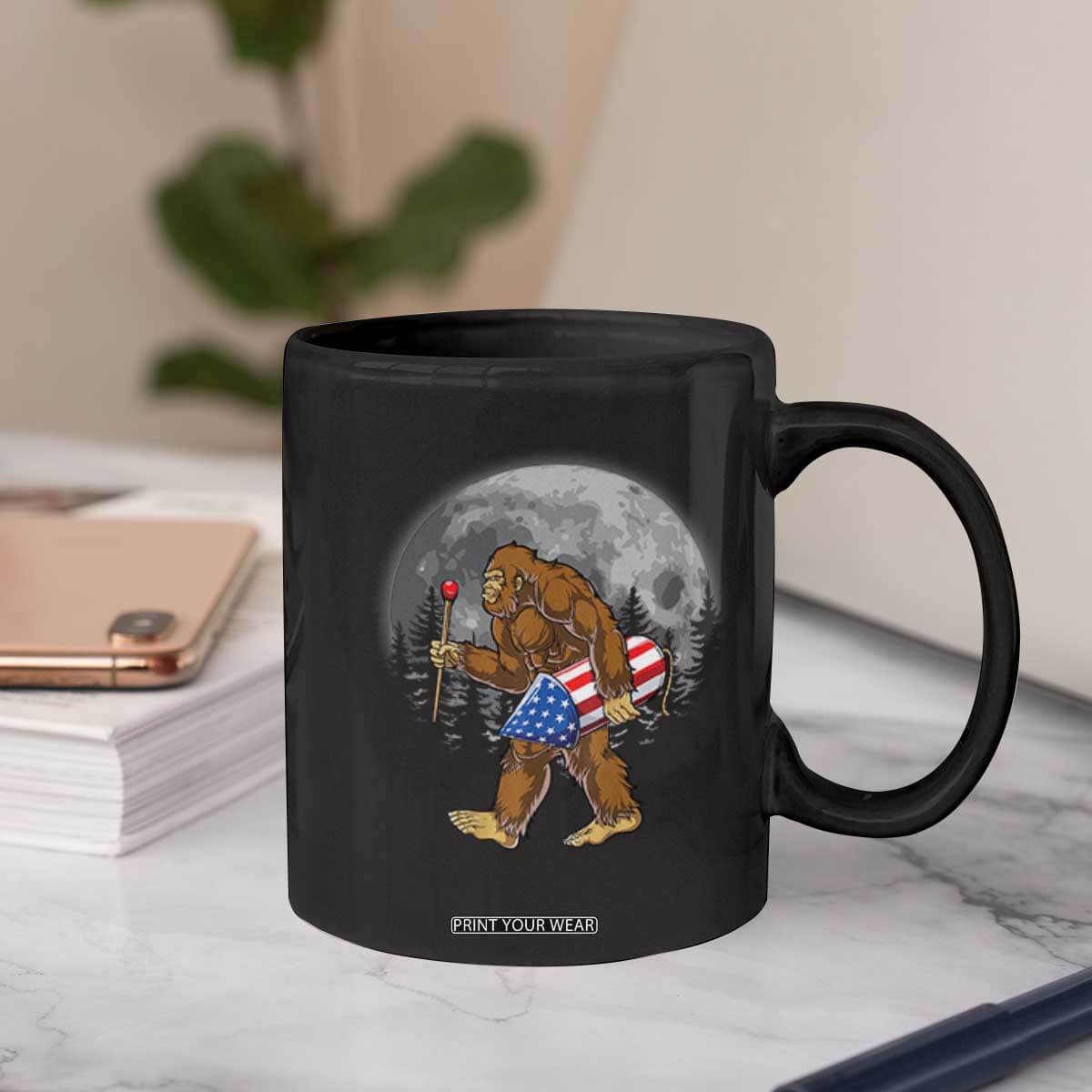 Patriotic Bigfoot 4th of July Coffee Mug American Flag Merica Fireworks Sasquatch Moon TS10 Print Your Wear