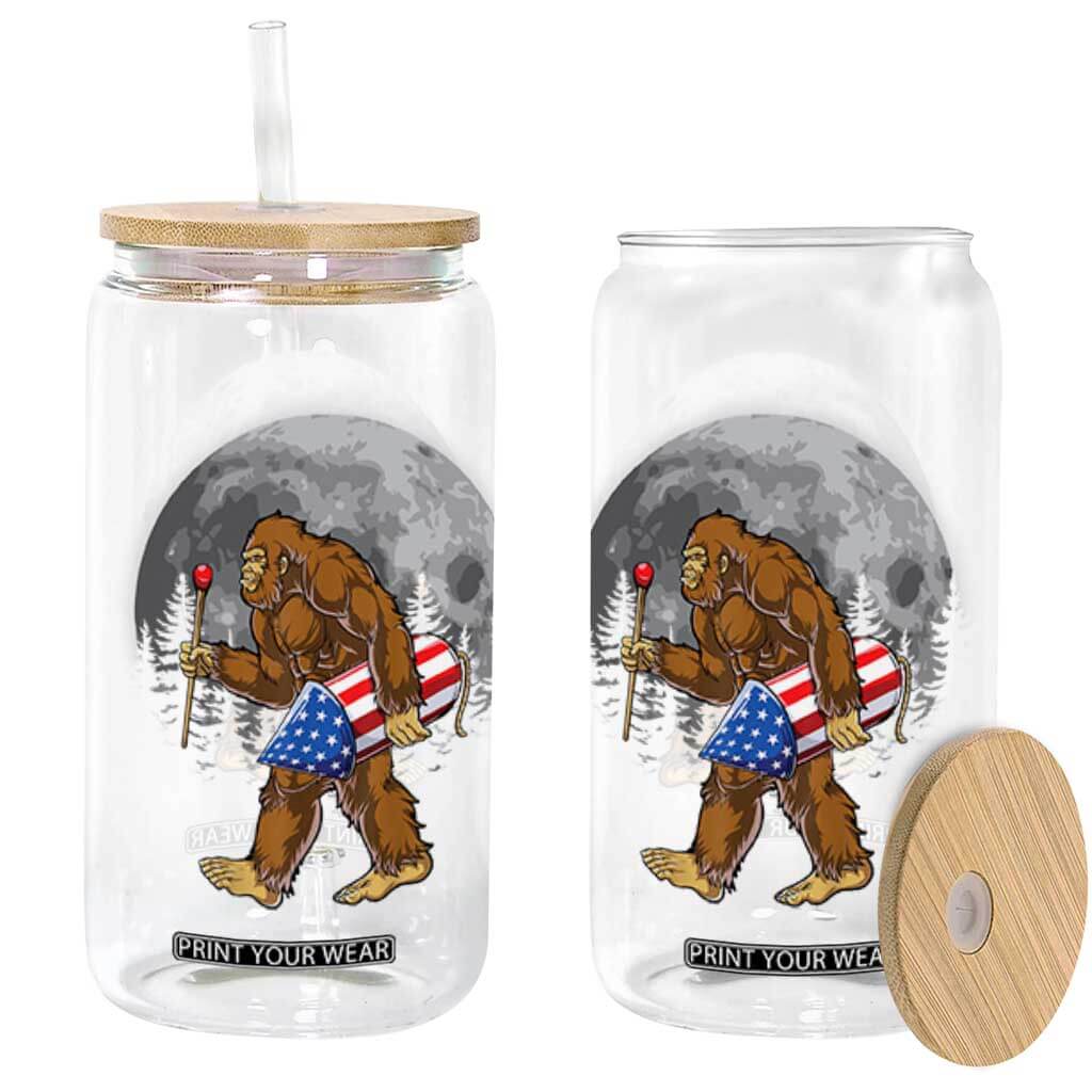 Patriotic Bigfoot 4th of July Glass Can American Flag Merica Fireworks Sasquatch Moon TS10 Black Print Your Wear