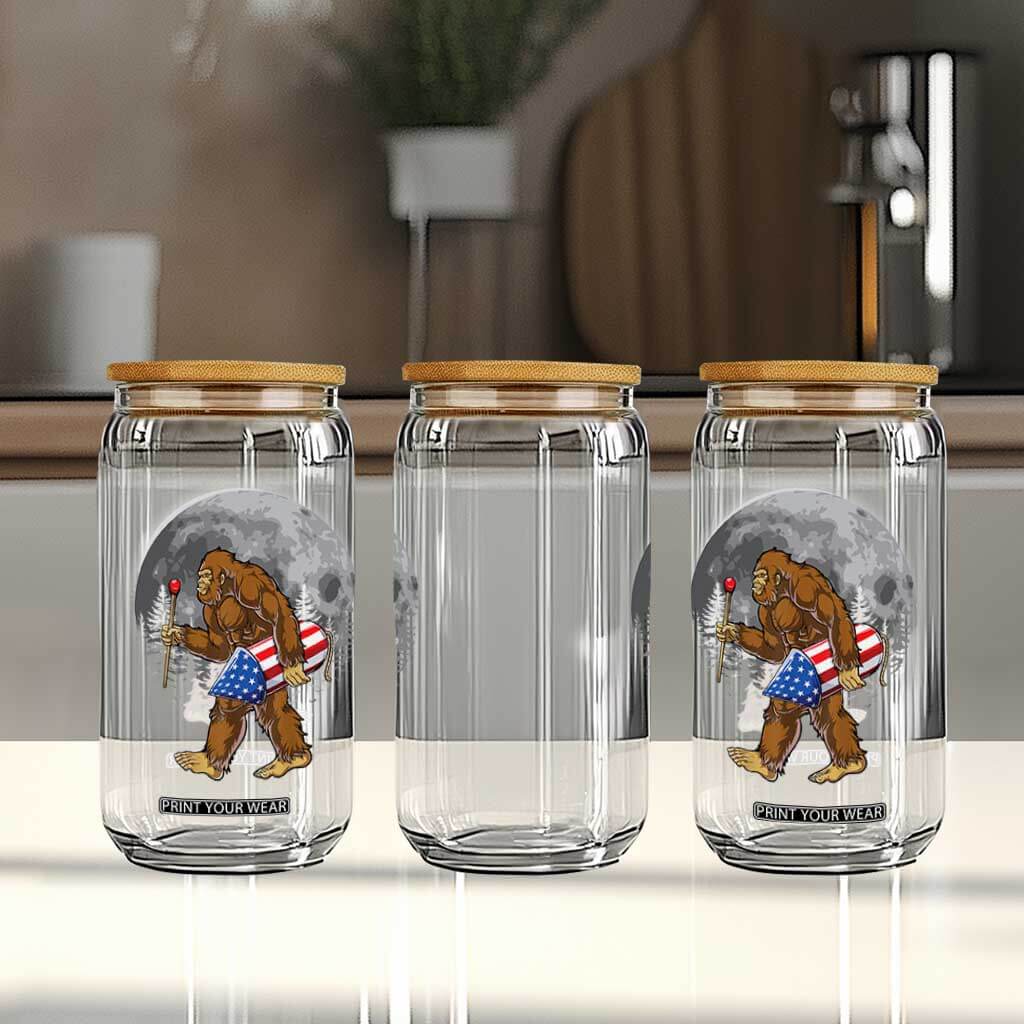 Patriotic Bigfoot 4th of July Glass Can American Flag Merica Fireworks Sasquatch Moon TS10 Print Your Wear