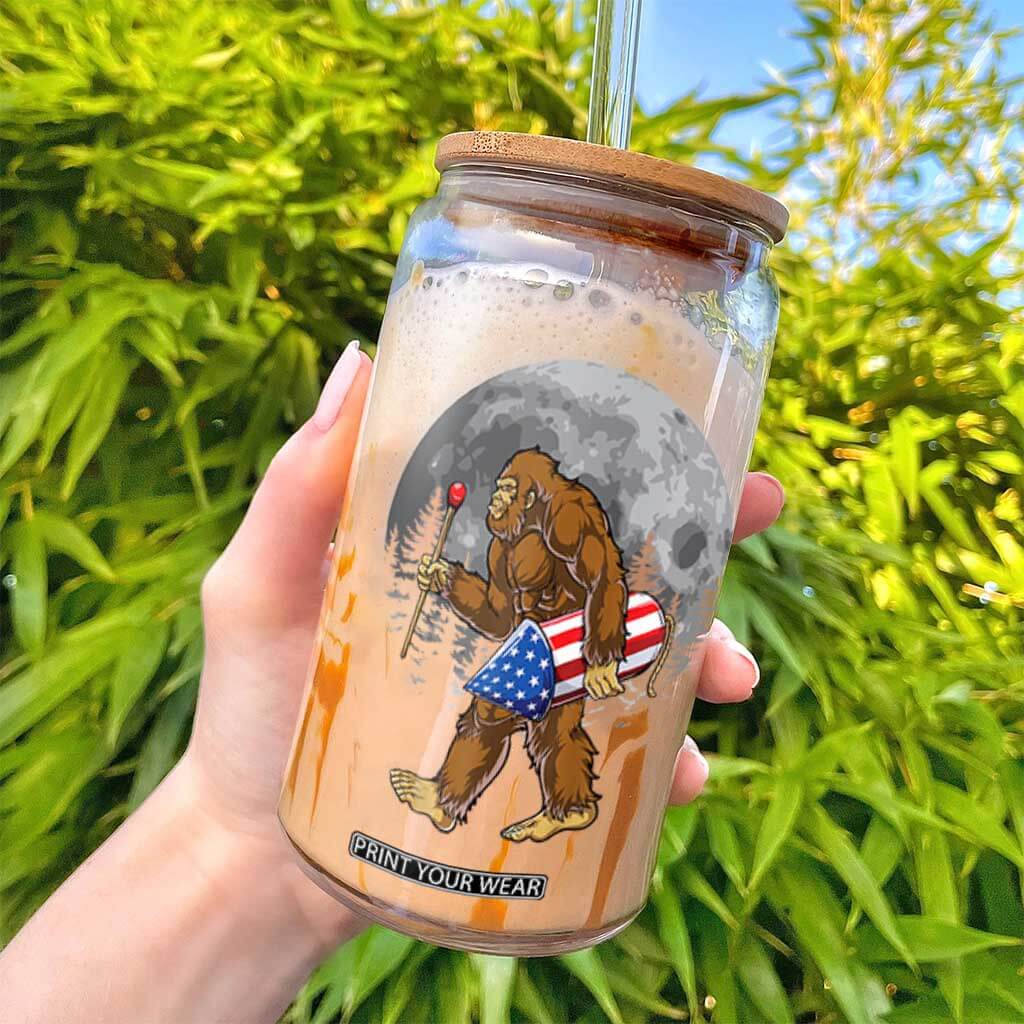 Patriotic Bigfoot 4th of July Glass Can American Flag Merica Fireworks Sasquatch Moon TS10 Print Your Wear