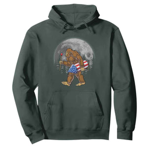 Patriotic Bigfoot 4th of July Hoodie American Flag Merica Fireworks Sasquatch Moon TS10 Dark Forest Green Print Your Wear