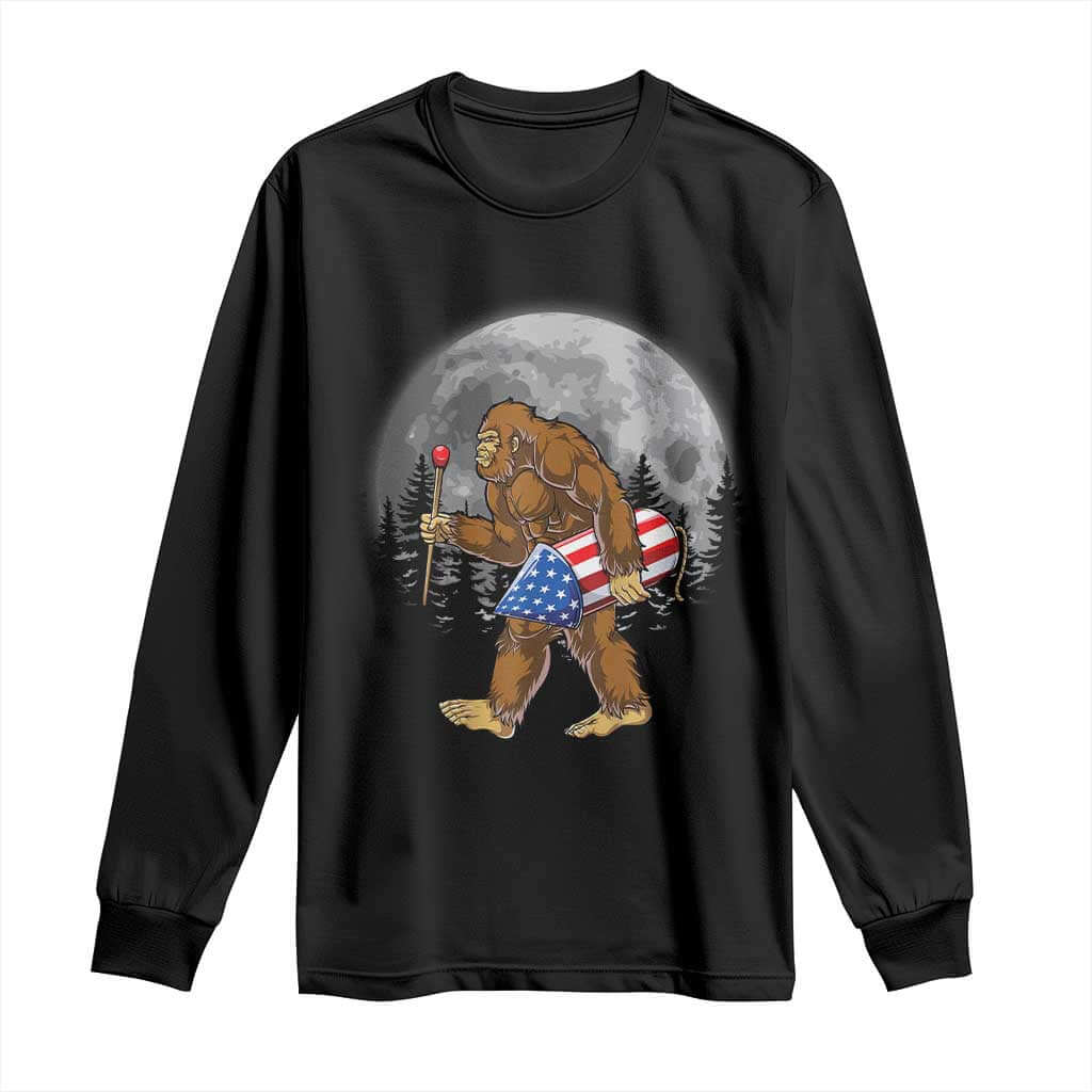 Patriotic Bigfoot 4th of July Long Sleeve Shirt American Flag Merica Fireworks Sasquatch Moon TS10 Black Print Your Wear