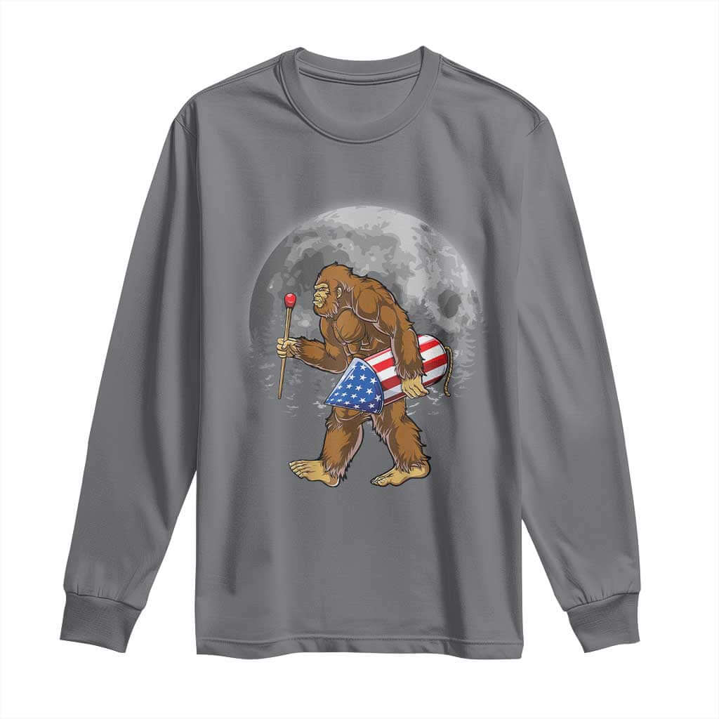 Patriotic Bigfoot 4th of July Long Sleeve Shirt American Flag Merica Fireworks Sasquatch Moon TS10 Charcoal Print Your Wear