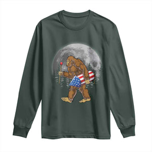 Patriotic Bigfoot 4th of July Long Sleeve Shirt American Flag Merica Fireworks Sasquatch Moon TS10 Dark Forest Green Print Your Wear