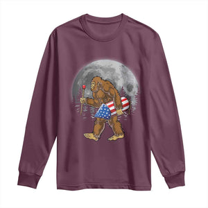 Patriotic Bigfoot 4th of July Long Sleeve Shirt American Flag Merica Fireworks Sasquatch Moon TS10 Maroon Print Your Wear