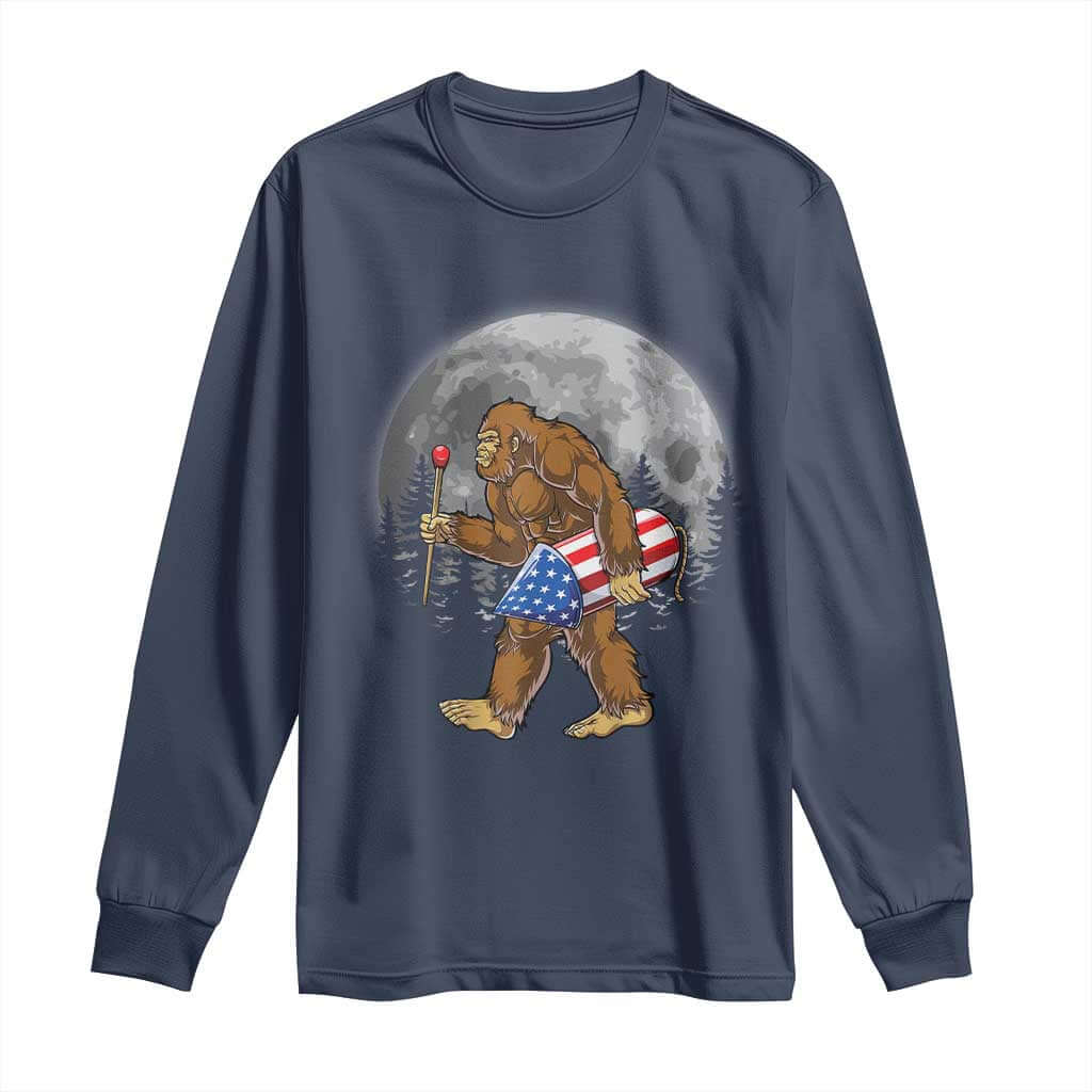 Patriotic Bigfoot 4th of July Long Sleeve Shirt American Flag Merica Fireworks Sasquatch Moon TS10 Navy Print Your Wear